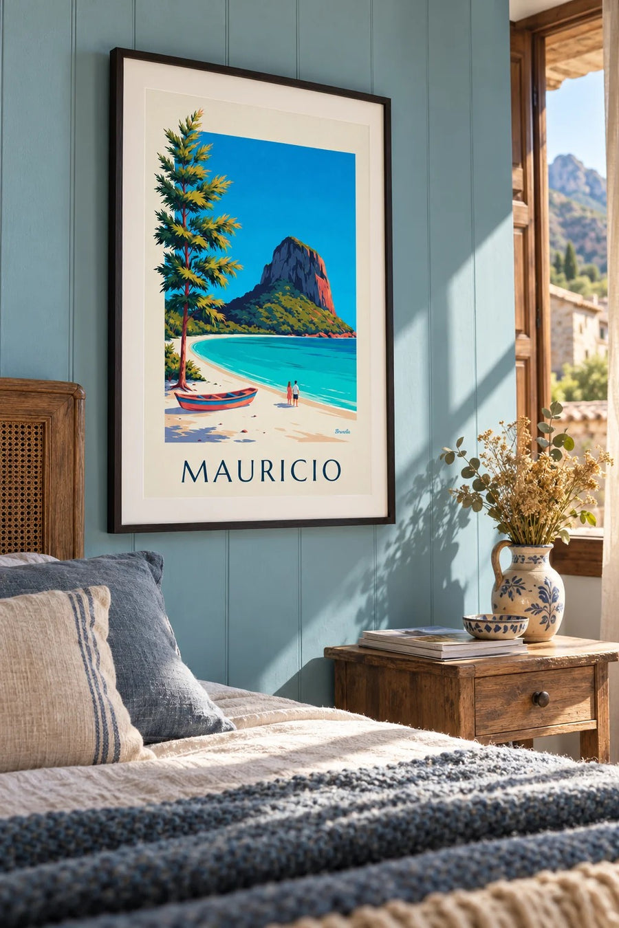 Póster del Morne Brabant y la laguna de la isla Mauricio: enmarcado en la pared