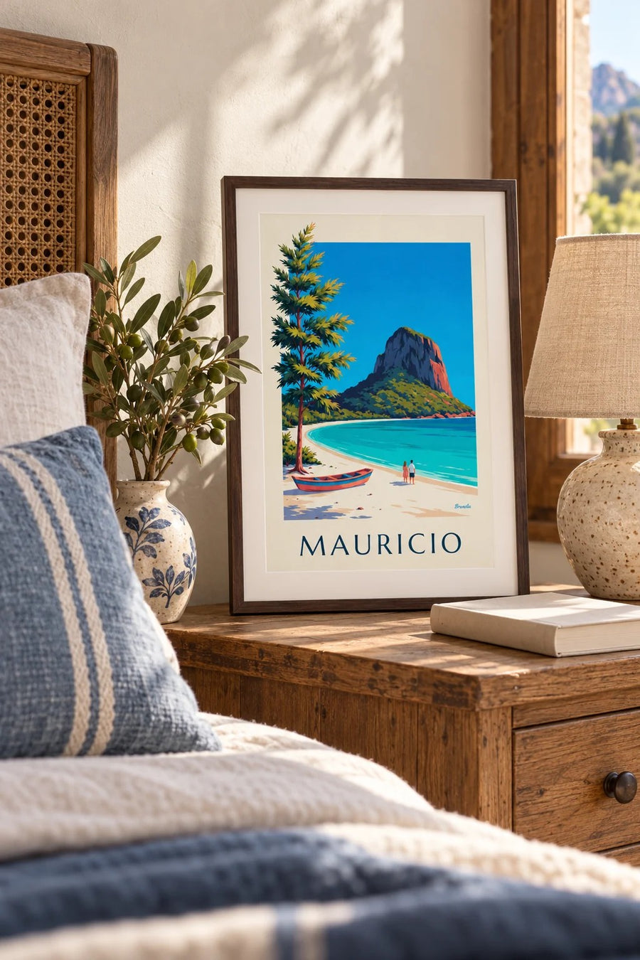 Póster del Morne Brabant y la laguna de la isla Mauricio: pequeño formato A4 enmarcado