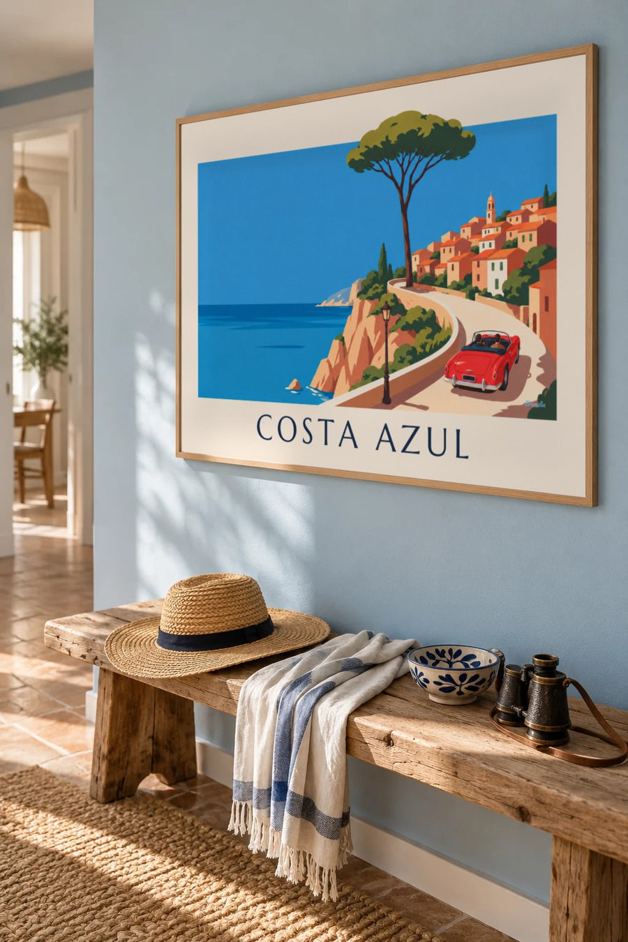 Póster de descapotable rojo en la carretera de la Costa Azul: enmarcado en la pared