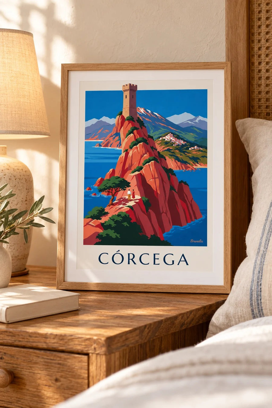 Póster costa salvaje de Córcega, acantilados rojos y Monte Cinto: formato pequeño A4 enmarcado