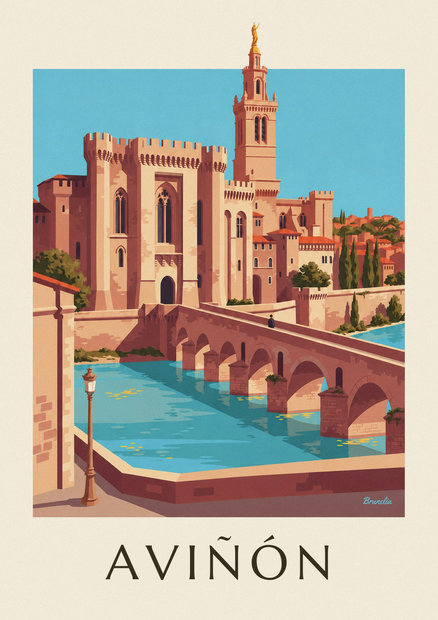Póster Palacio de los Papas y puente de Saint-Bénézet en Aviñón