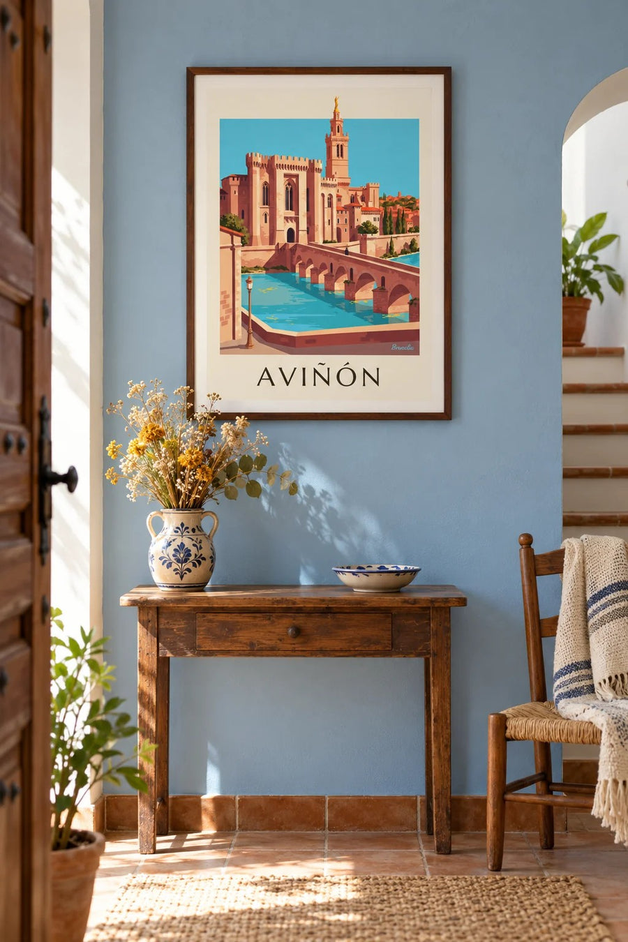 Póster Palacio de los Papas y puente de Saint-Bénézet en Aviñón: enmarcado en la pared