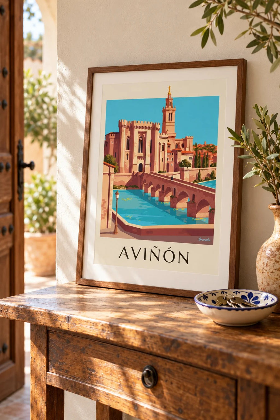 Póster Palacio de los Papas y puente de Saint-Bénézet en Aviñón: formato pequeño A4 enmarcado