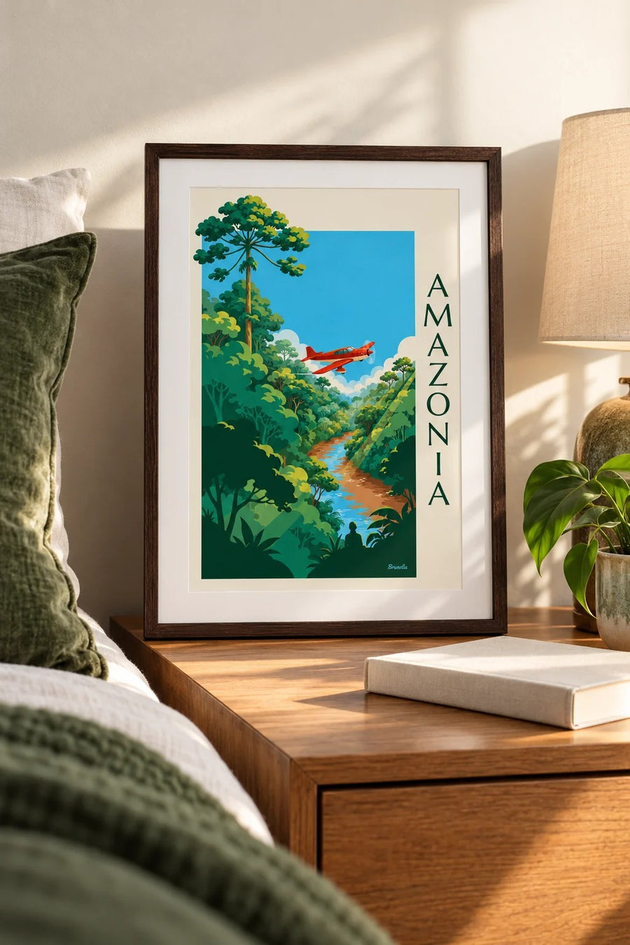 Póster de avión de hélices sobrevolando la selva amazónica: formato pequeño A4 enmarcado