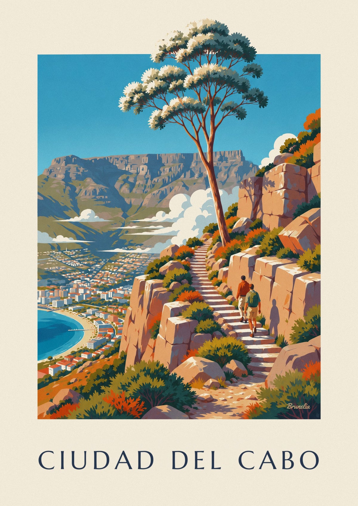 Póster senderismo en la montaña de la Mesa en Ciudad del Cabo