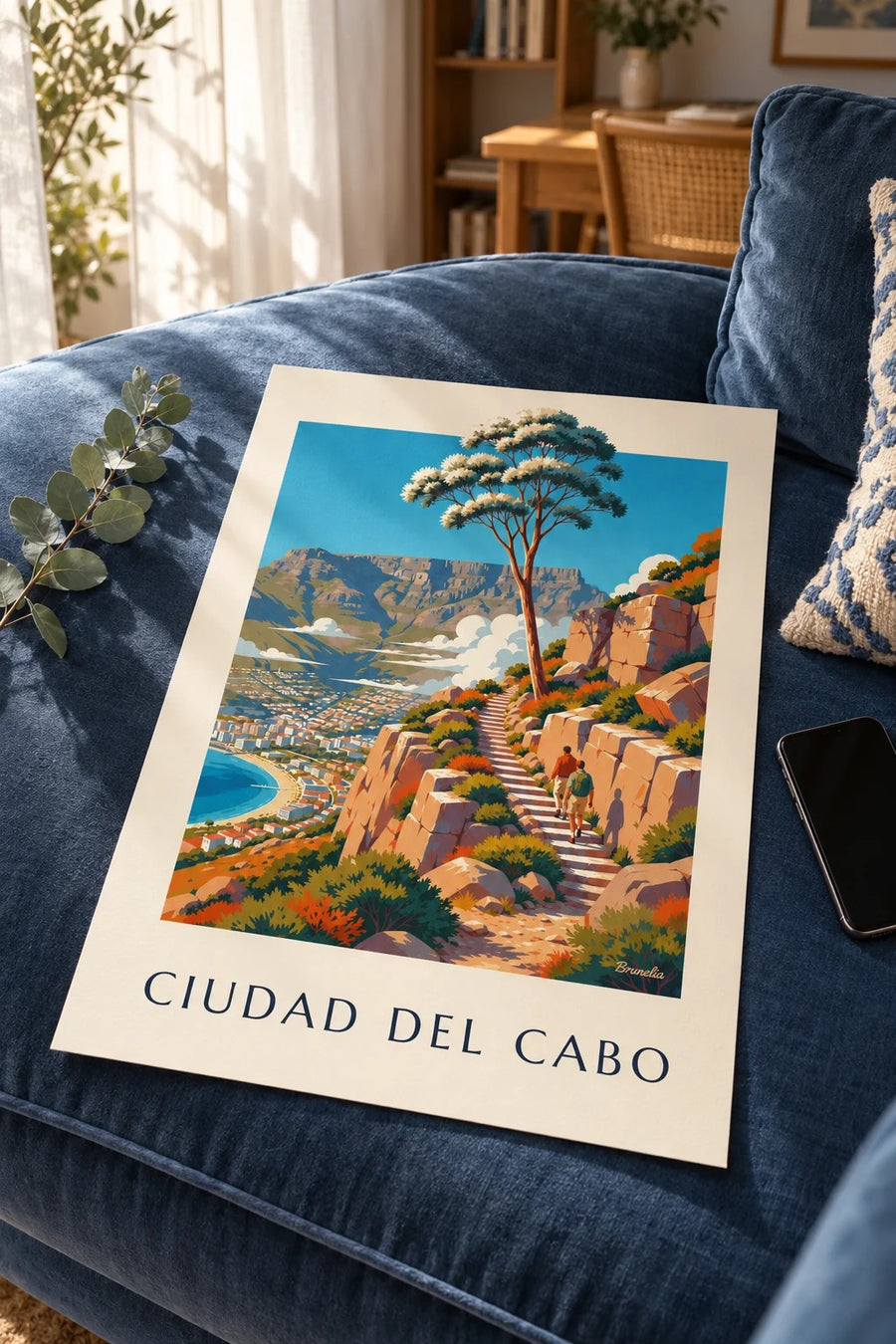 Póster senderismo en la montaña de la Mesa en Ciudad del Cabo: formato pequeño A4 enmarcado