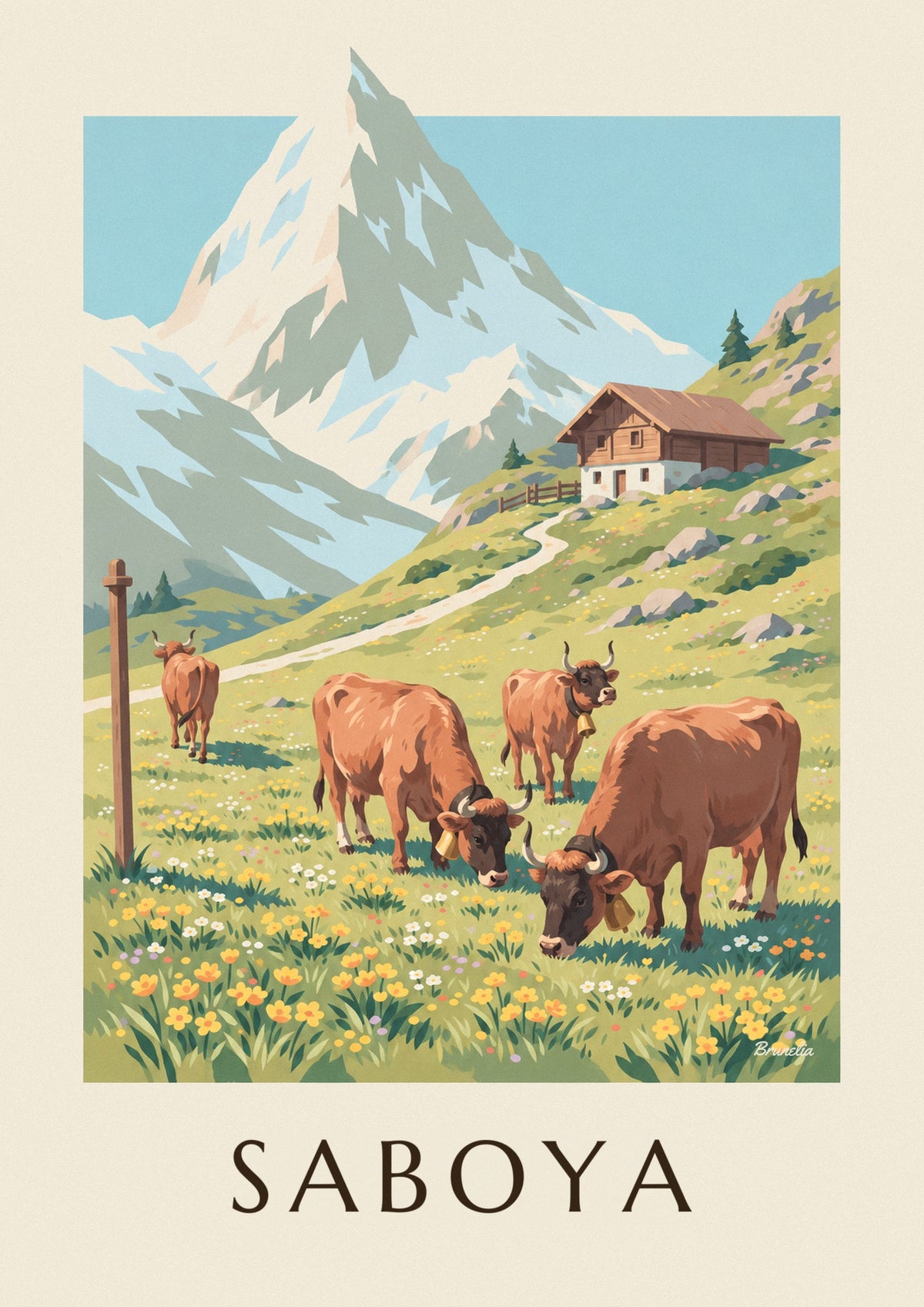 Póster de vacas tarinas en los pastos alpinos de Saboya