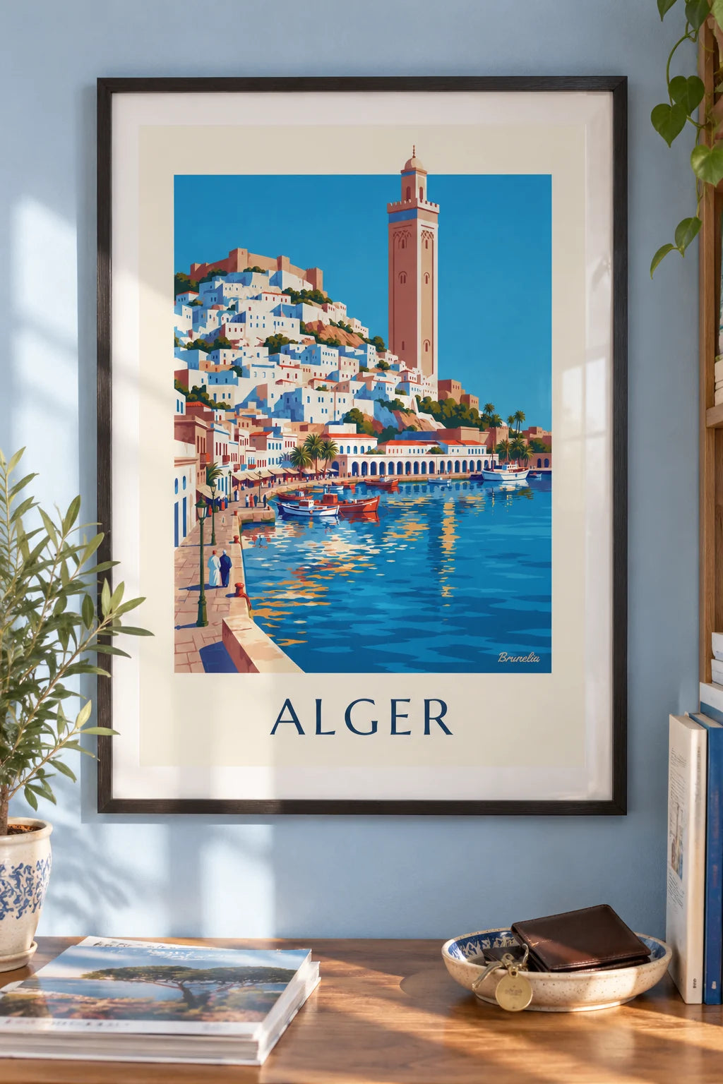 Mise en situation de Affiche Casbah blanche d'Alger descendant vers la Méditerranée