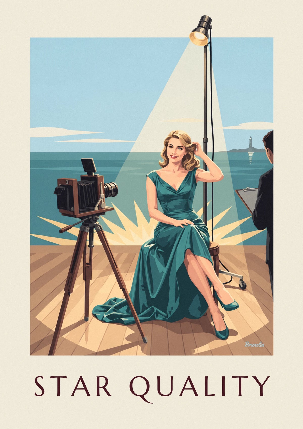 Affiche portrait de femme glamour en studio photo