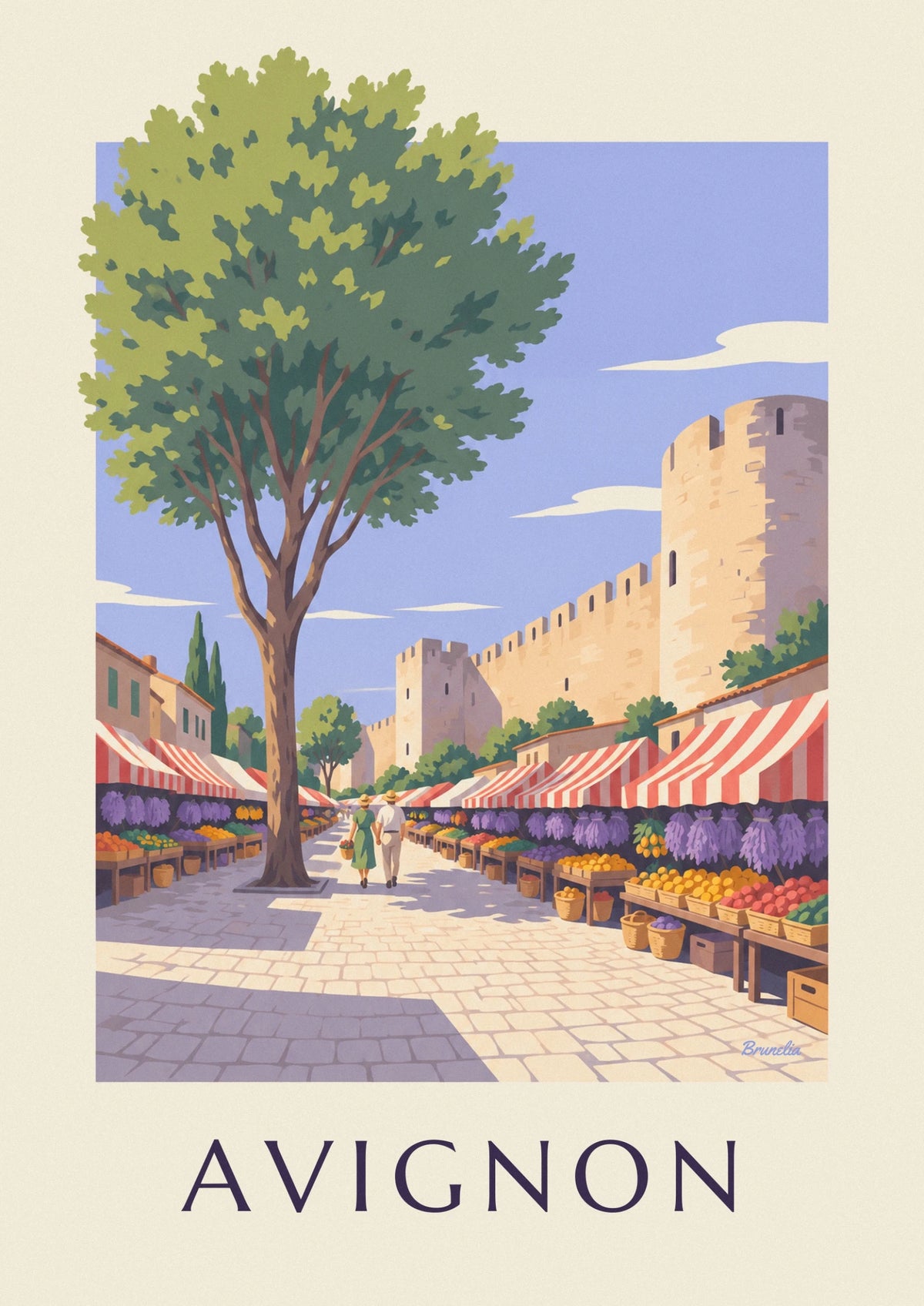 Affiche marché provençal et lavande à Avignon