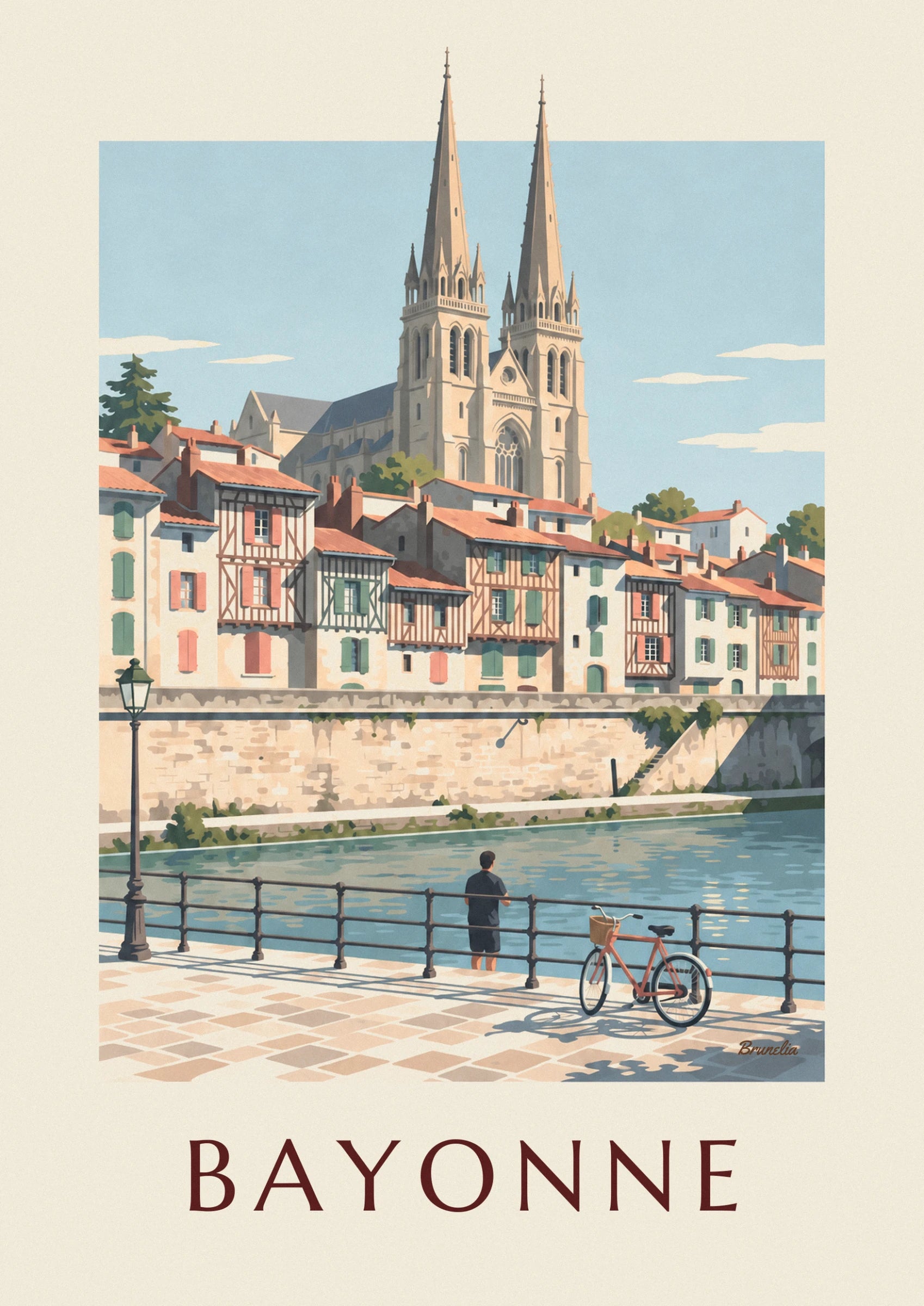 The cathedral's 2 spires above the orange tiled roofs