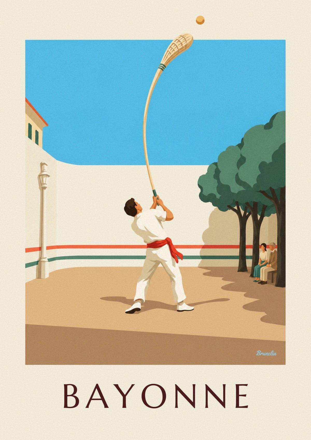 Affiche pelote basque à chistera devant le fronton de Bayonne