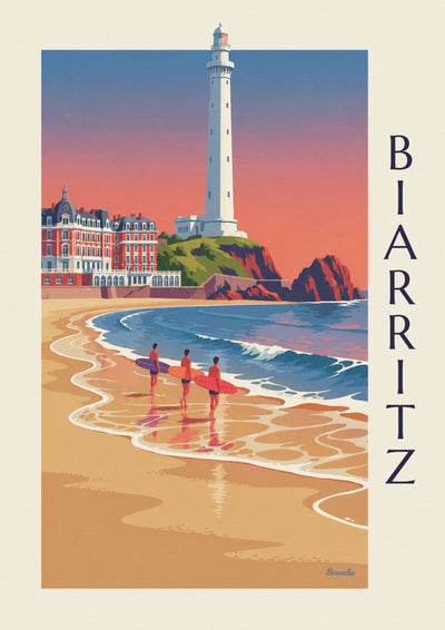 Póster de surfistas y longboards frente al Hôtel du Palais en Biarritz: el póster completo