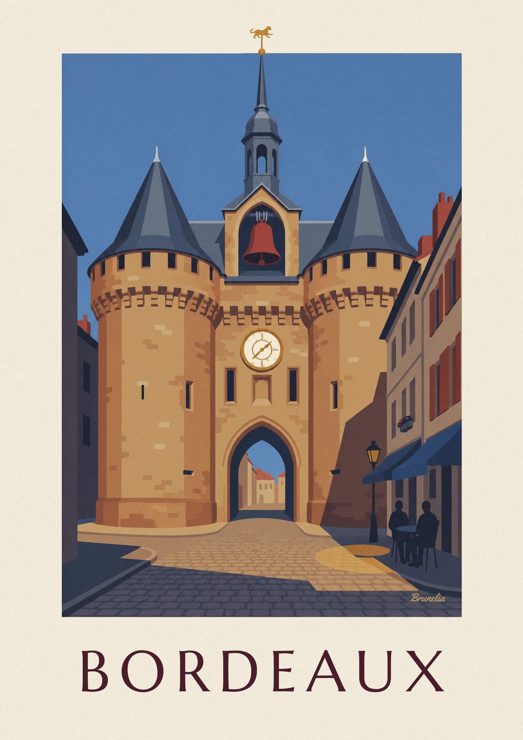 Bordeaux Grosse Cloche and café terrace poster: close-up detail