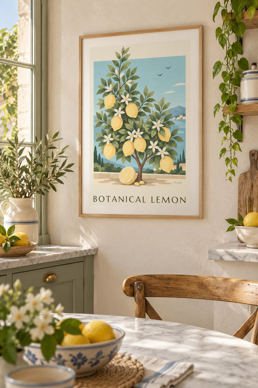 Póster limonero Citrus limon en lámina botánica: enmarcado en la pared