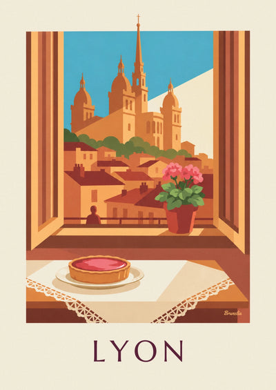 Pink praline tart in the window of a Lyon living room poster: the full poster