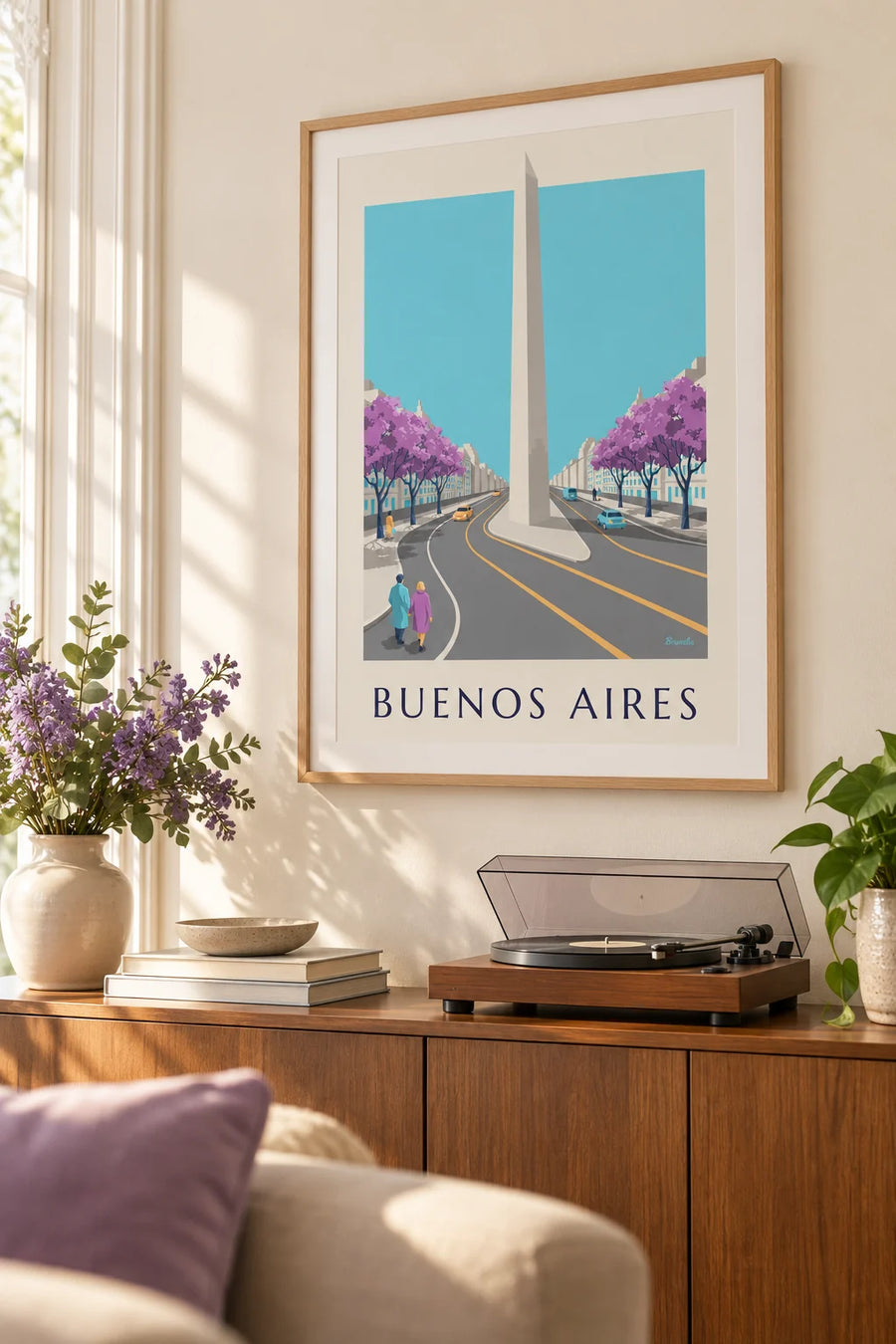Póster del obelisco de la avenida 9 de Julio en Buenos Aires: enmarcado en la pared