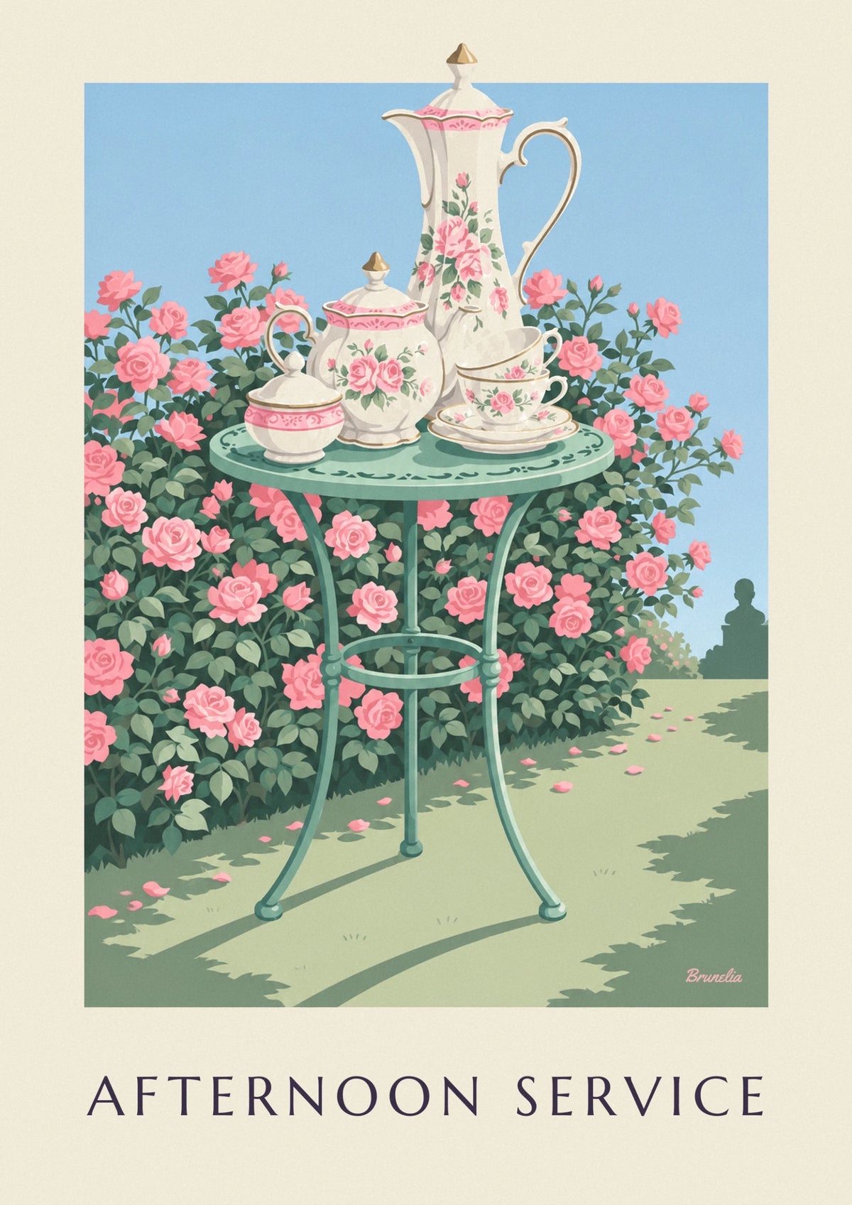 Floral porcelain tea and coffee service in the garden poster
