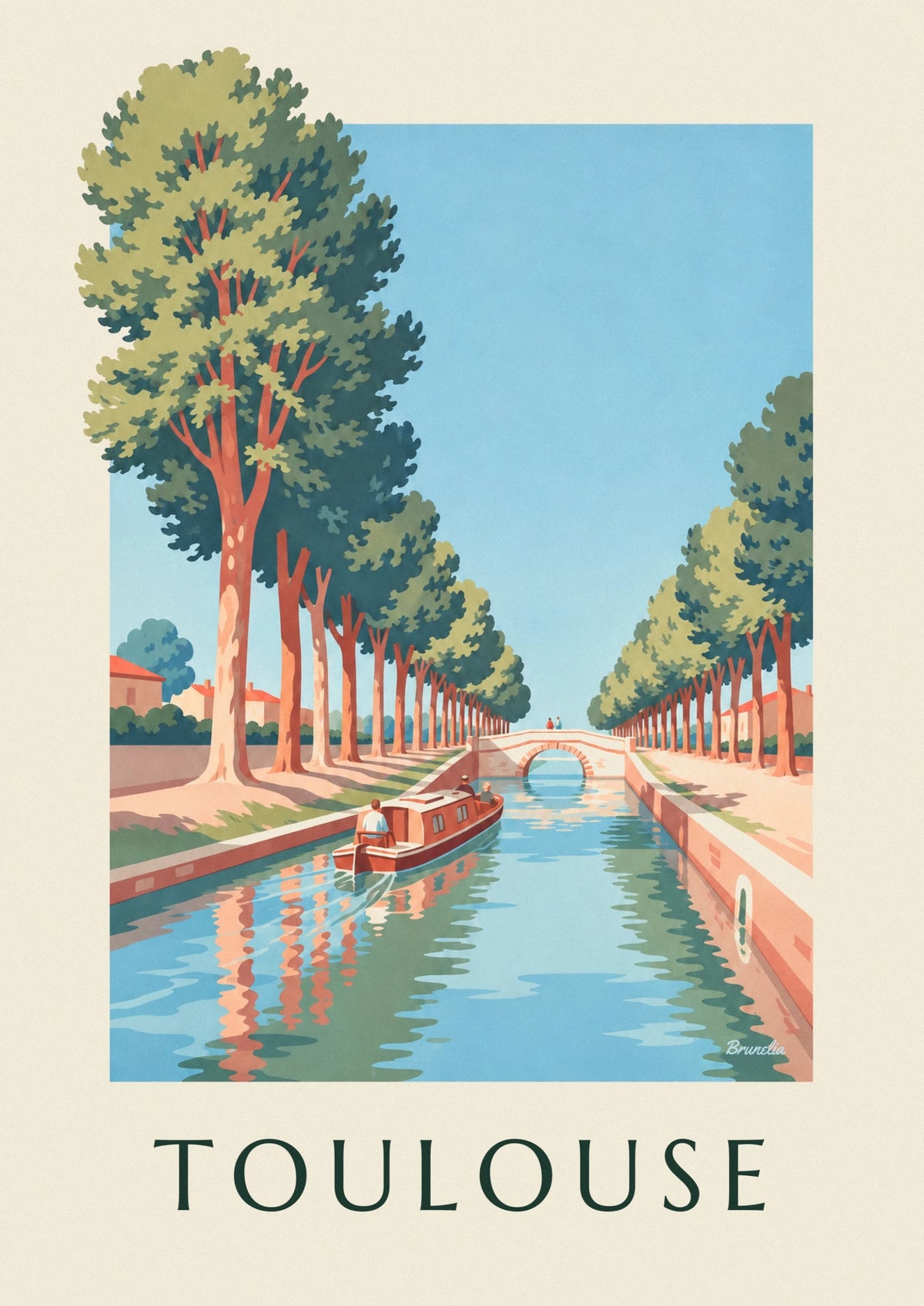Boat on the Canal du Midi lined with plane trees in Toulouse poster