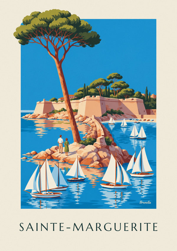 Póster isla de Santa Margarita y fuerte real frente a Cannes