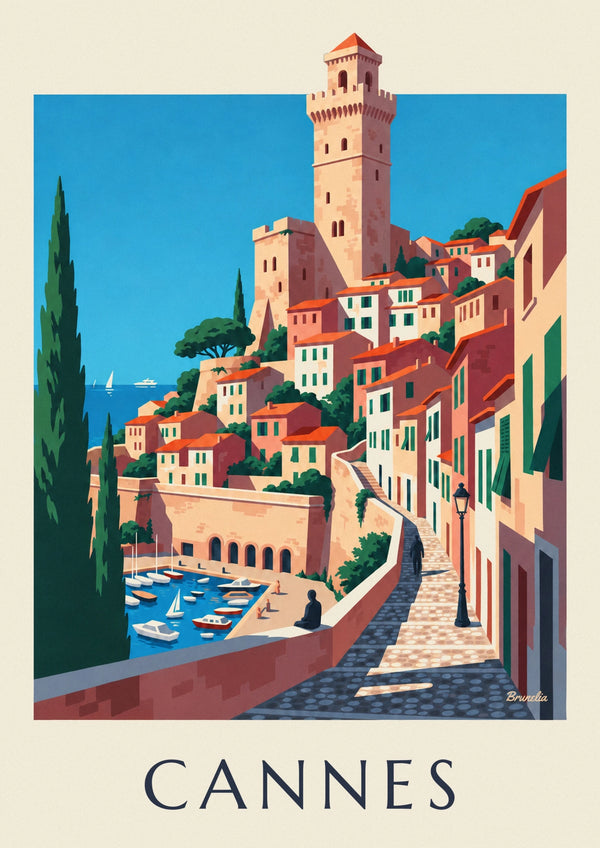 Póster barrio viejo del Suquet y puerto viejo de Cannes
