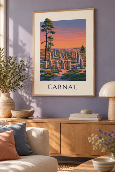 Póster menhires de Carnac al atardecer : enmarcado en la pared
