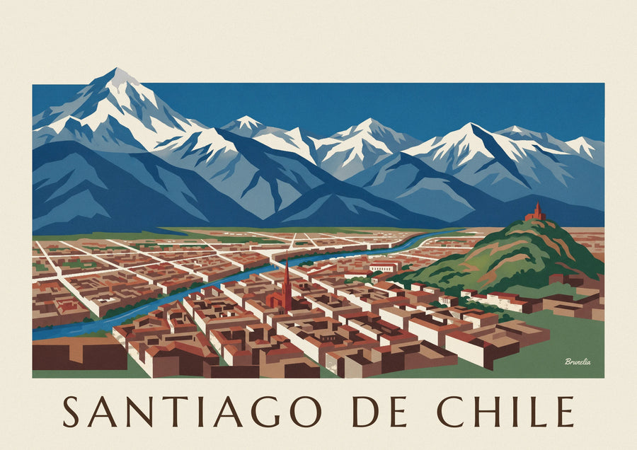 Póster de mapa ilustrado de Santiago de Chile y los Andes