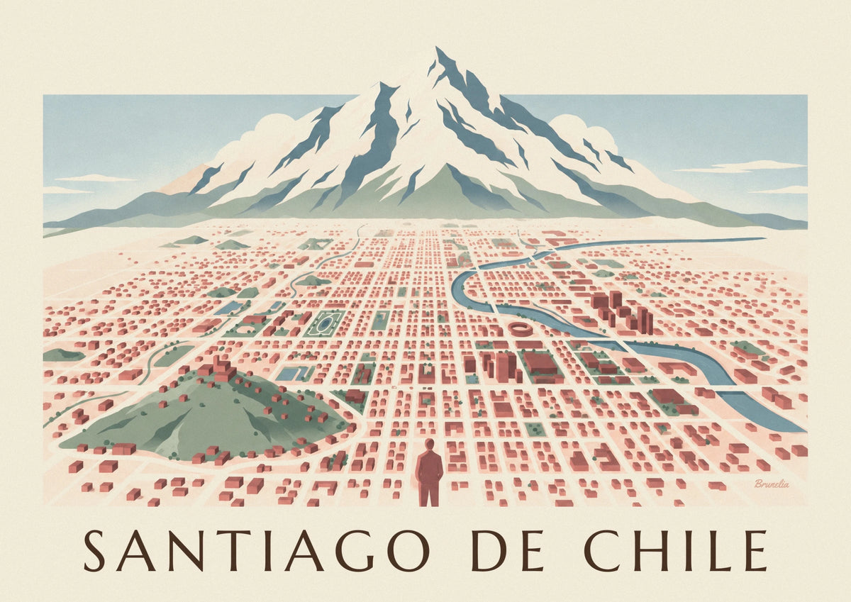 Santiago de Chile and the Andes illustrated map poster