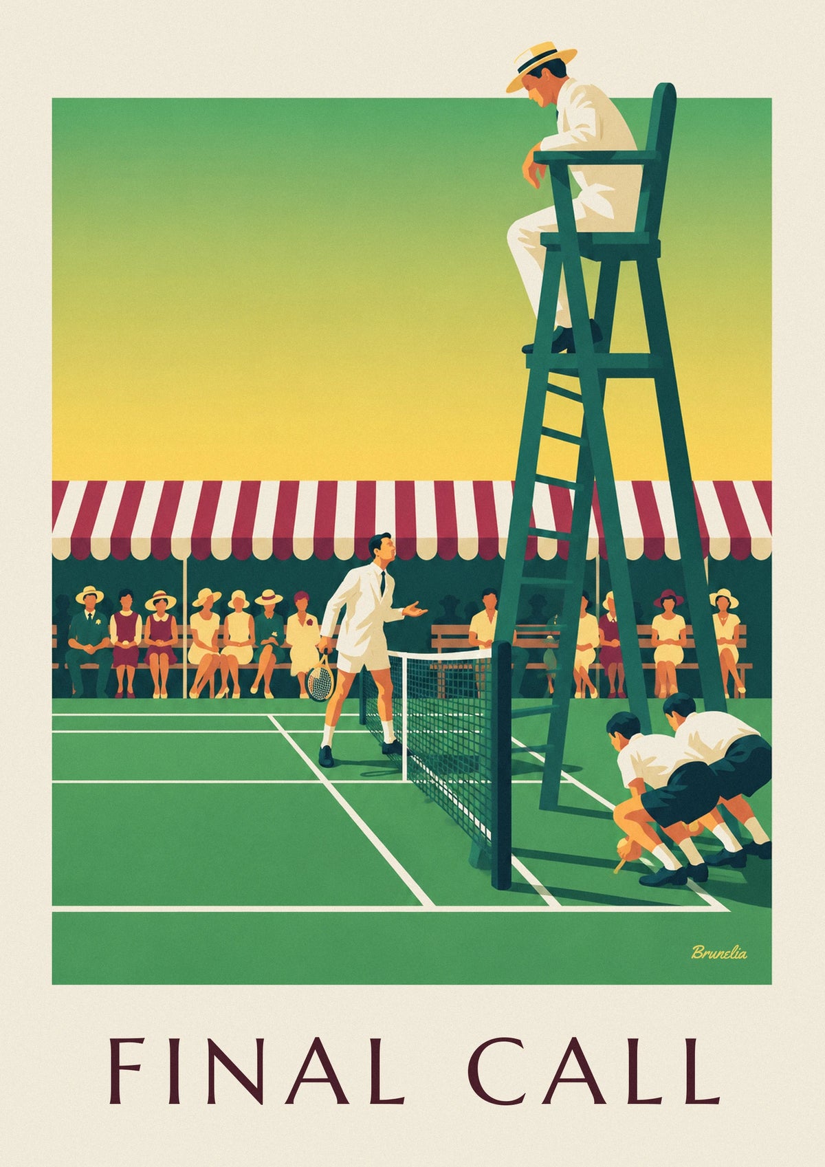 Affiche arbitre de chaise au bord du court de tennis en gazon