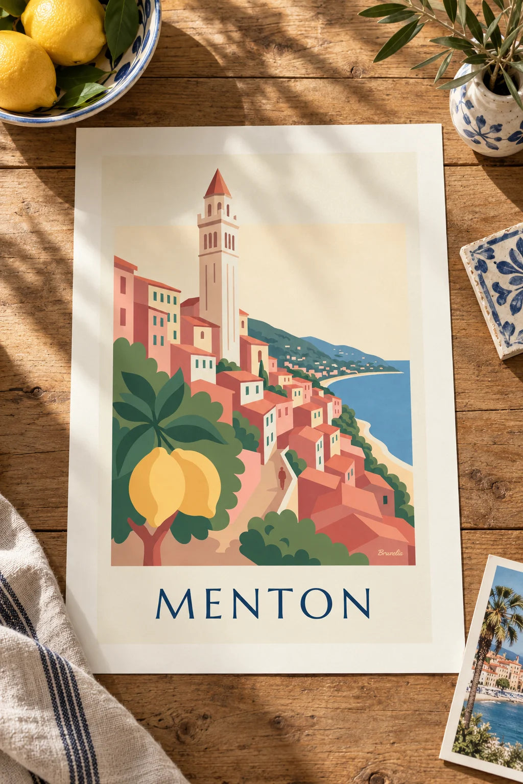 Kitchen: Menton lemon and old town on the French Riviera poster on the wall