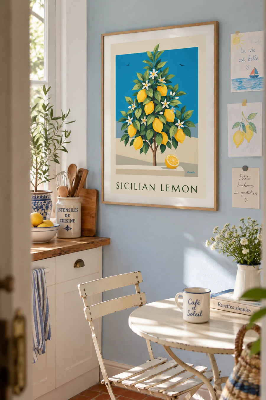 Affiche planche botanique de citrons de Sicile en fleurs : encadrée au mur