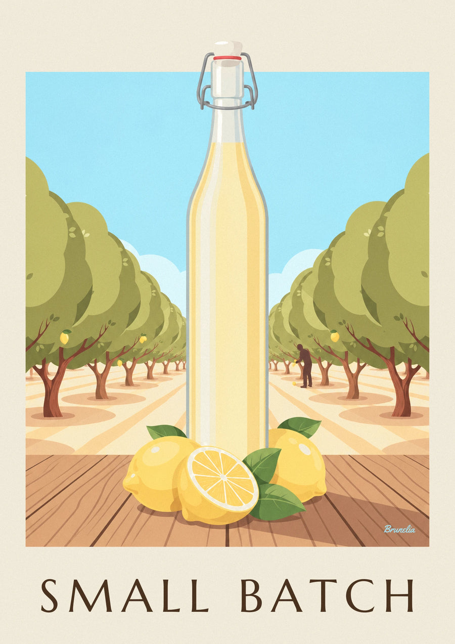 Póster de botella de limonada artesanal y limones
