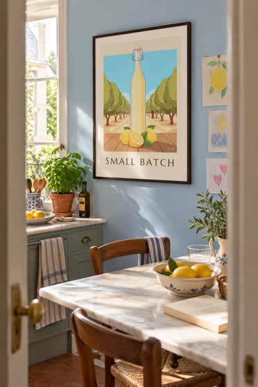 Póster de botella de limonada artesanal y limones: enmarcado en la pared