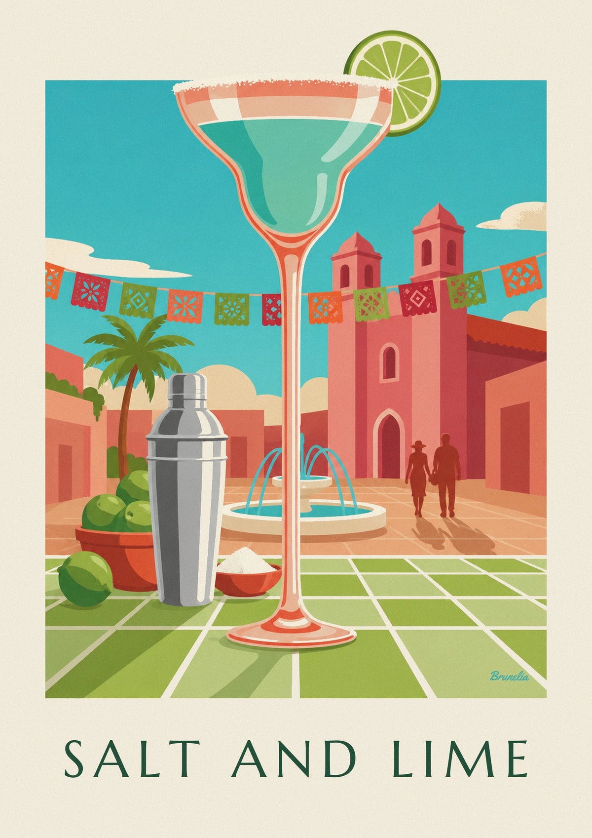 Margarita cocktail on a Mexican cantina table poster