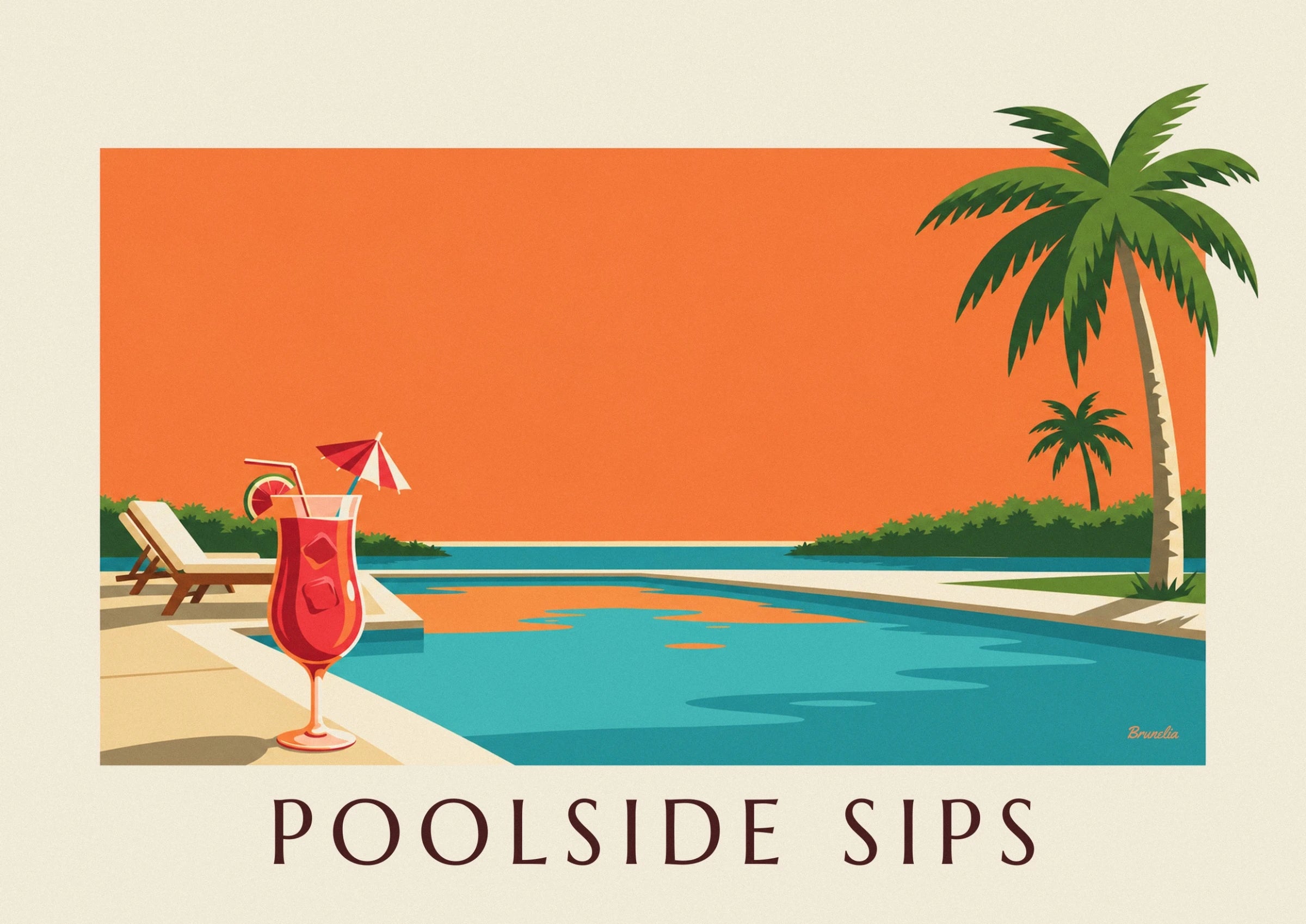 Un cocktail rouge avec glaçons, paille et parasol au bord de la piscine