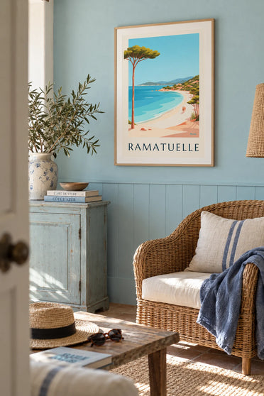Pampelonne beach poster in Ramatuelle: framed on the wall