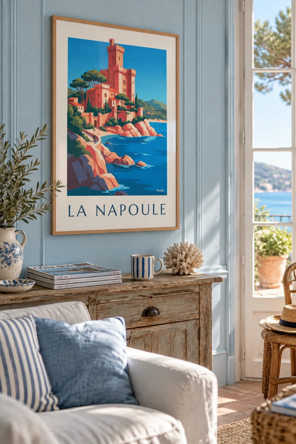 Château de la Napoule by the sea poster on the wall
