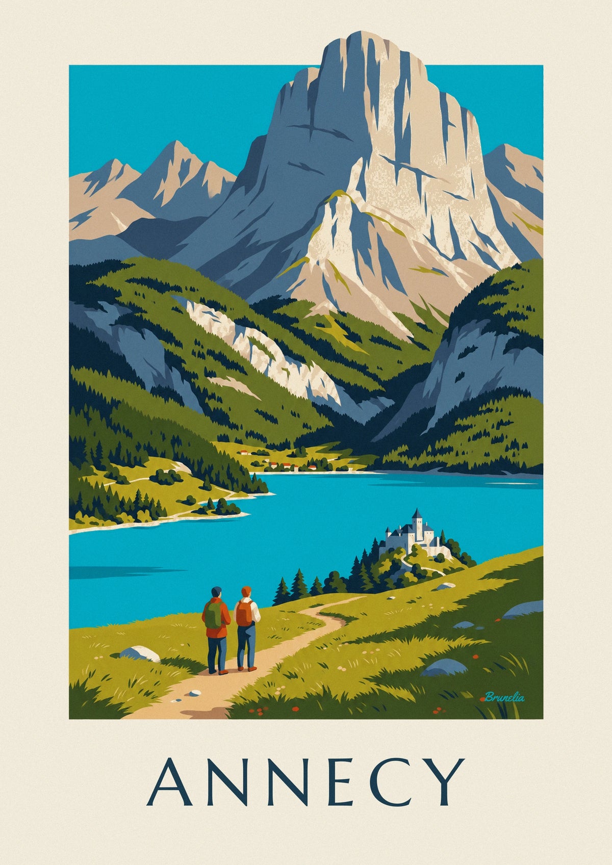 Póster de senderismo sobre el lago de Annecy