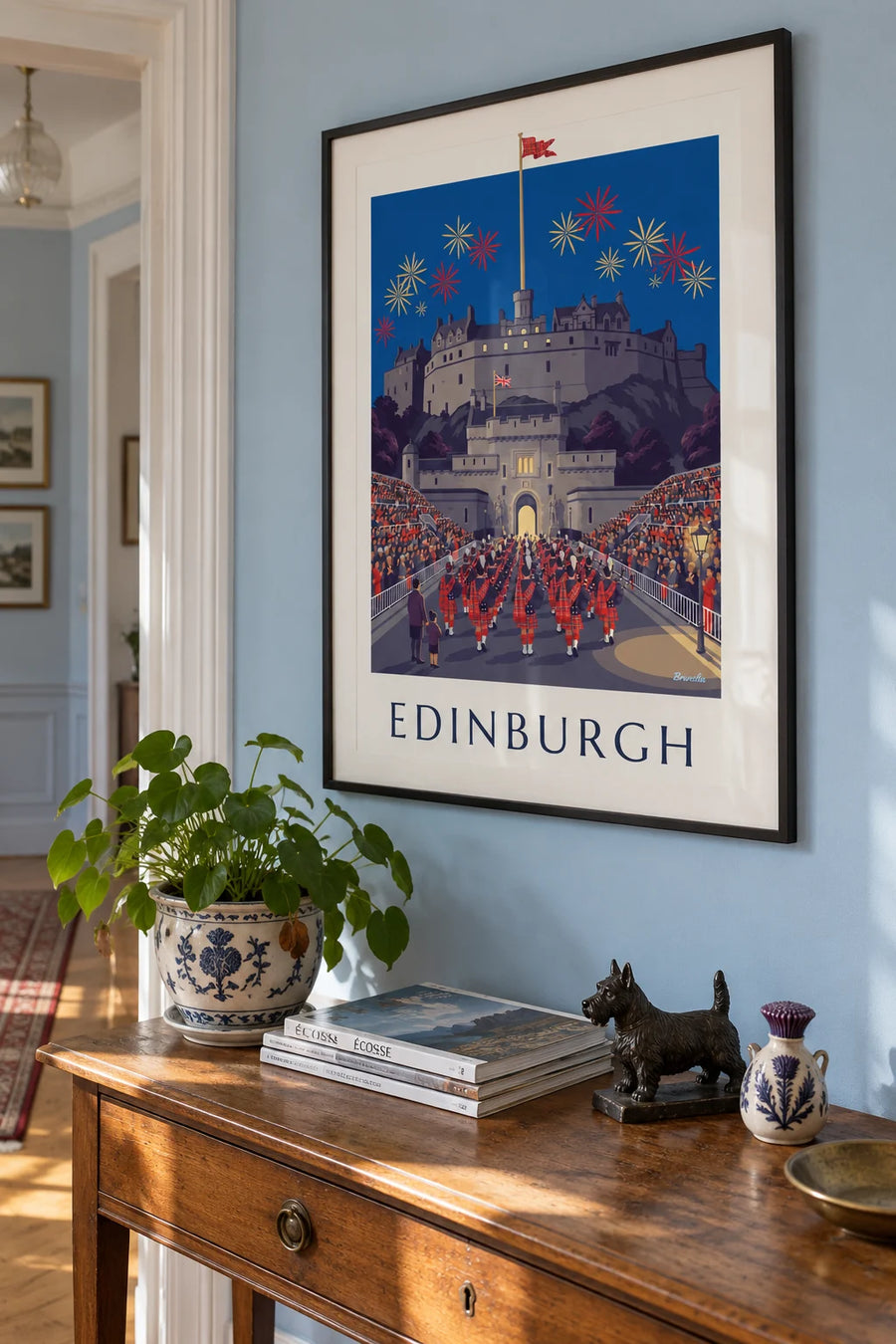 Póster del castillo de Edimburgo y el Military Tattoo de noche: enmarcado en la pared
