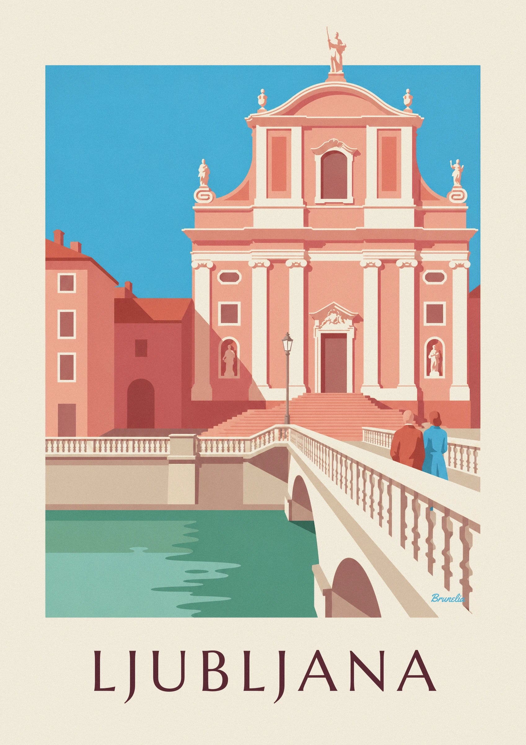 Póster de la iglesia franciscana rosa de Liubliana: detalle en primer plano