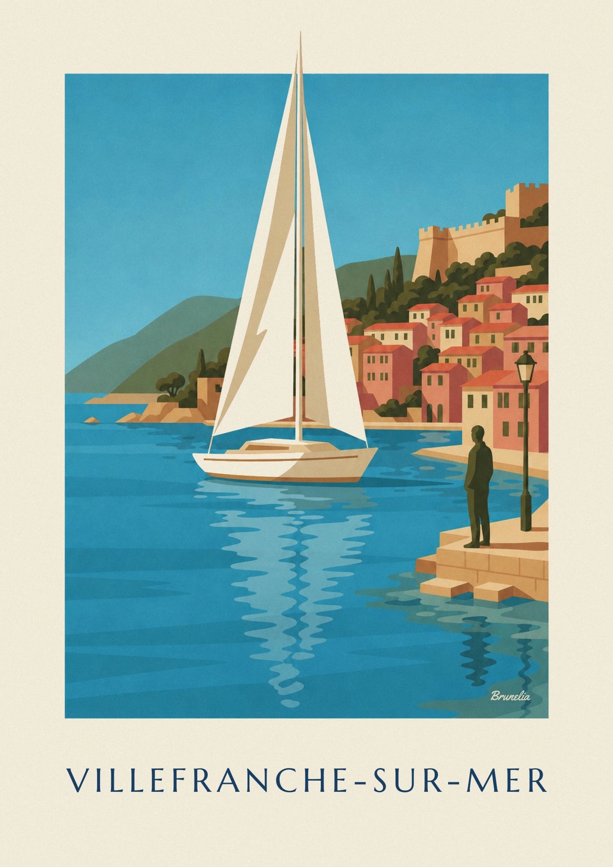 Sailboat in the Villefranche-sur-Mer bay poster
