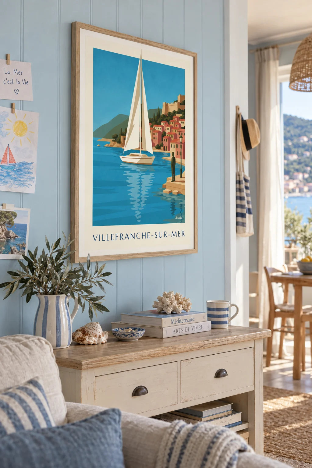 Sailboat in the Villefranche-sur-Mer bay poster on the wall