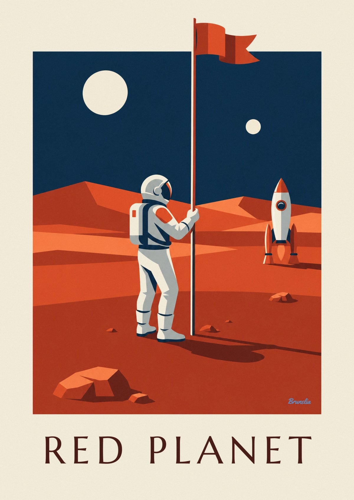 Astronaut planting a flag on Mars poster