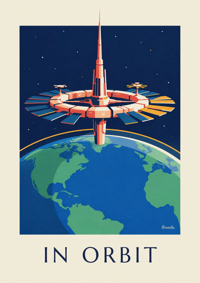 Poster of a space station orbiting the Earth: the full poster