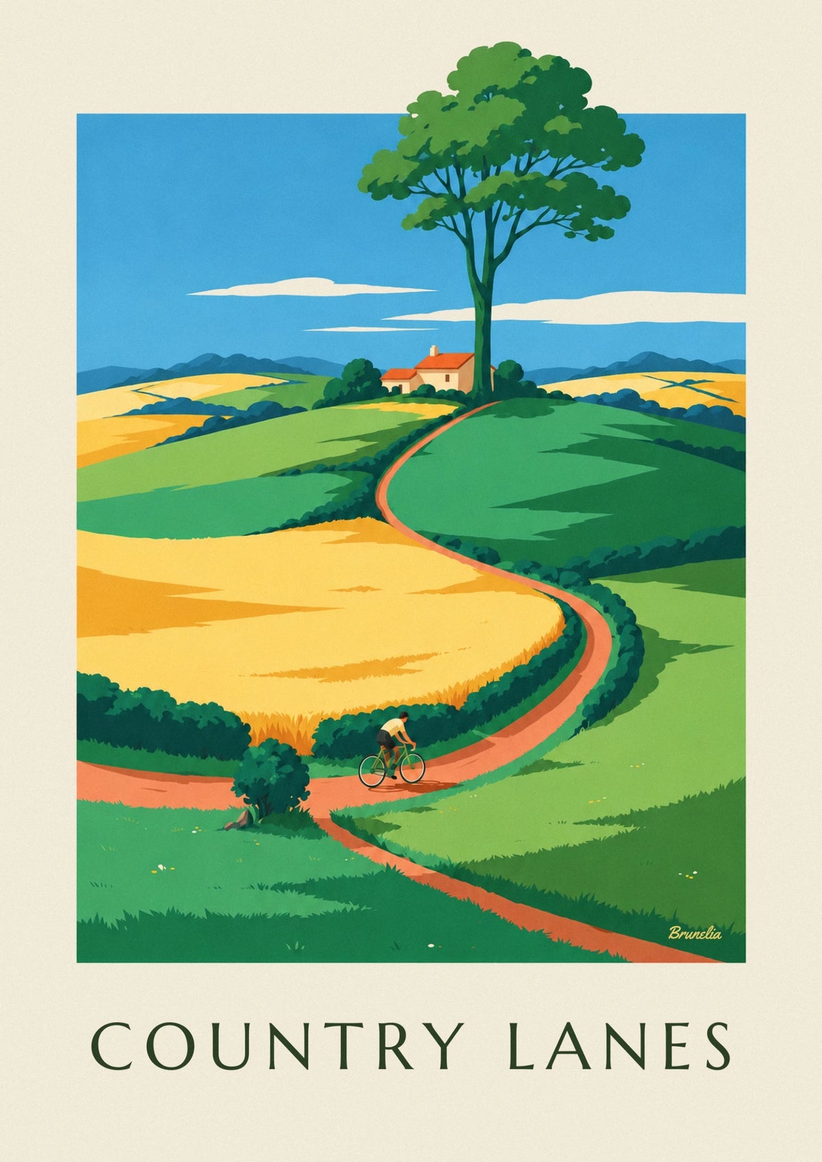 Bike ride through rolling countryside poster