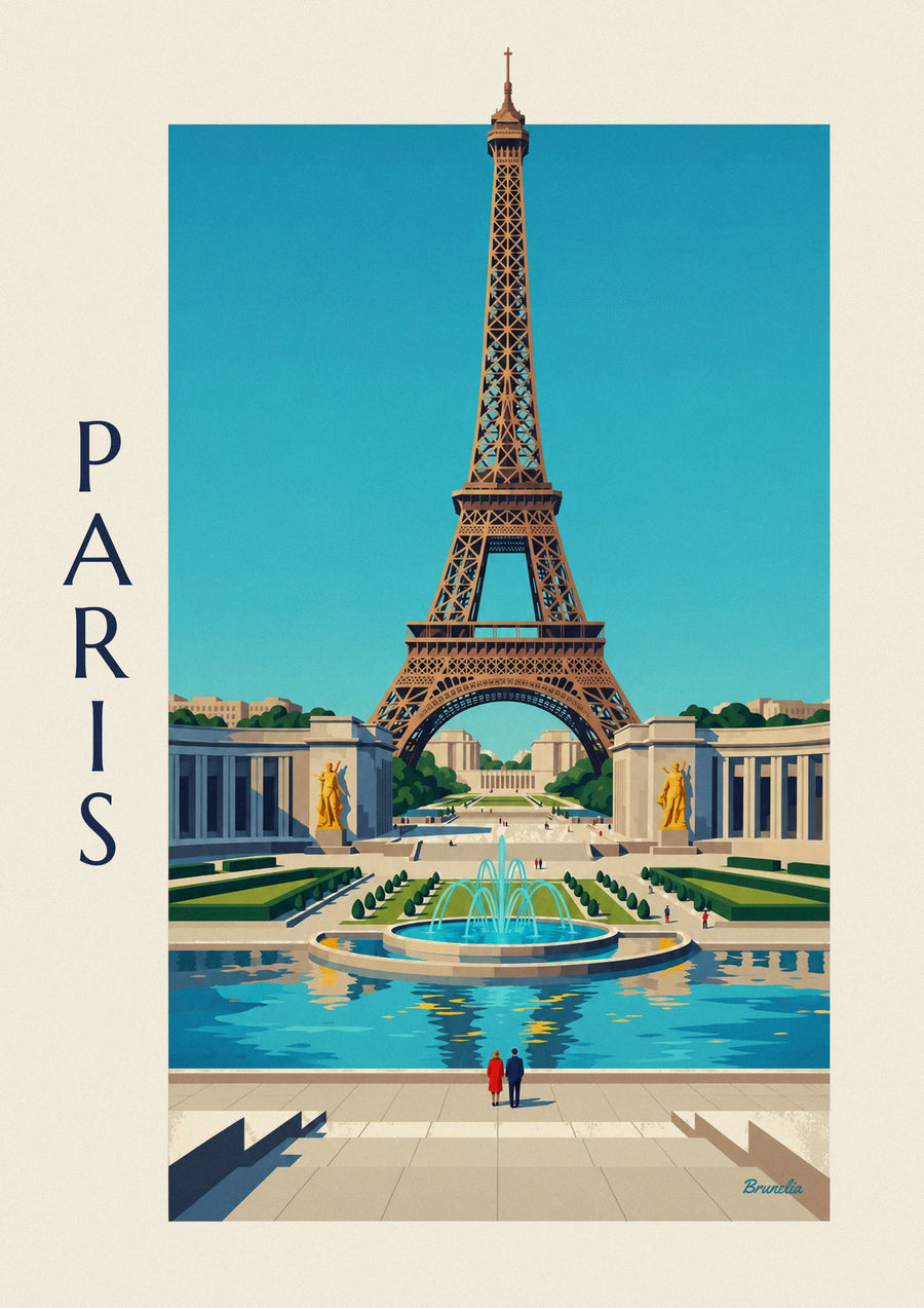 Affiche palais de Chaillot et fontaines du Trocadéro à Paris