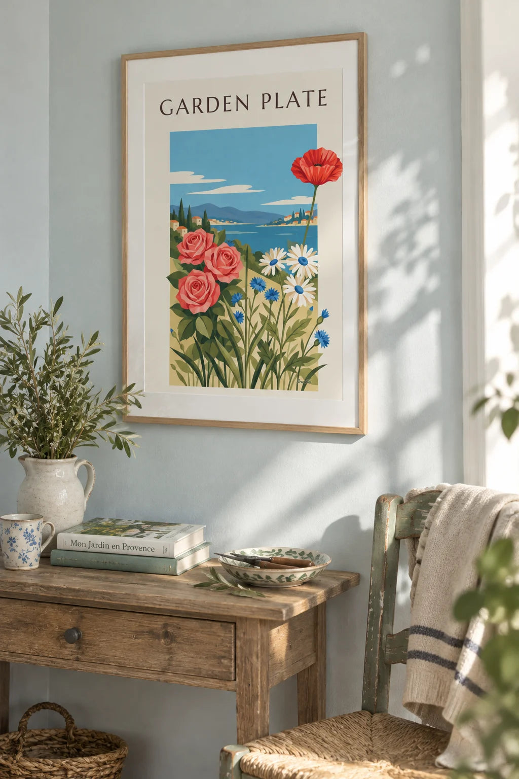 Garden flowers botanical plate poster on the wall