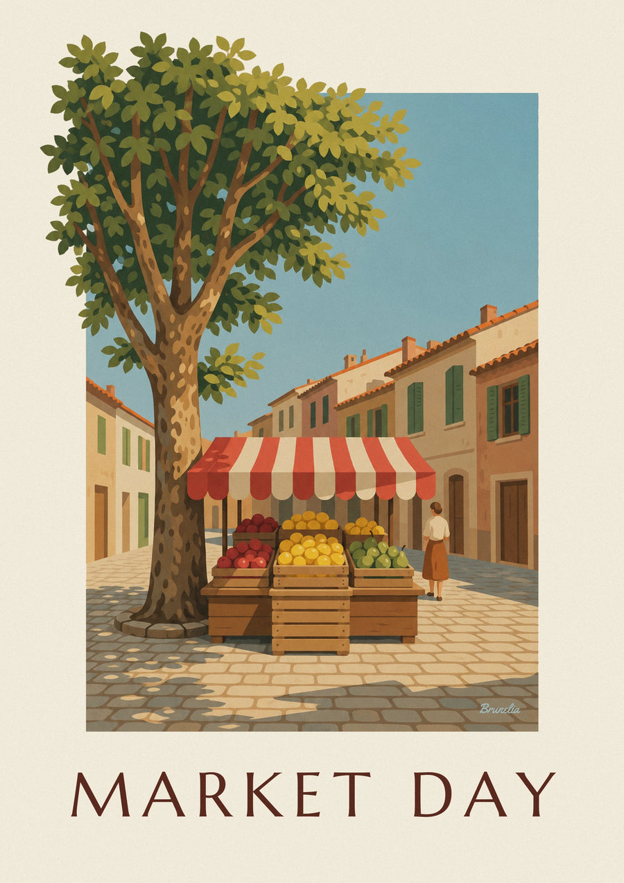 Póster de caja de limones en un puesto de mercado