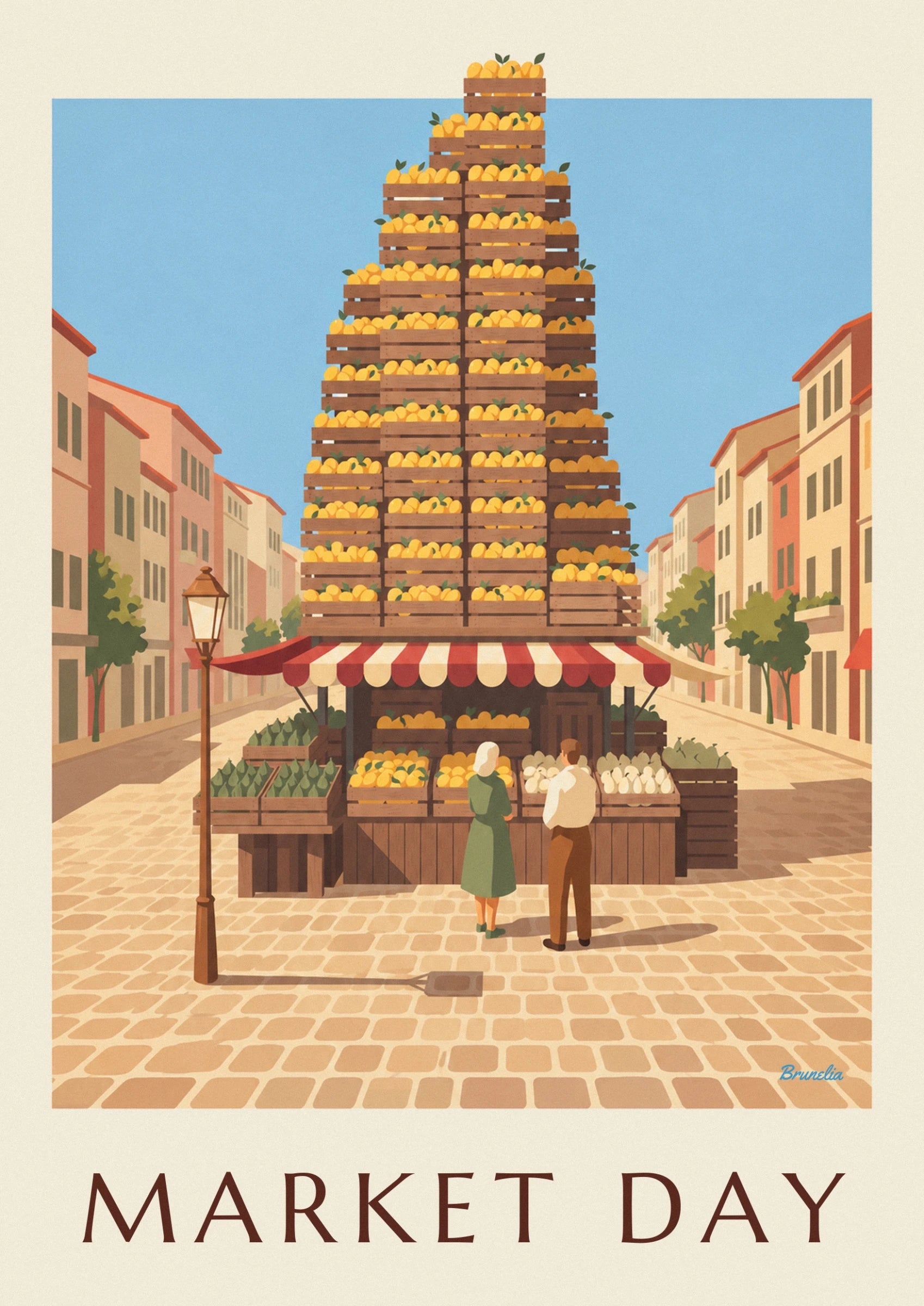 The stacked wooden crates filled with yellow lemons and green leaves