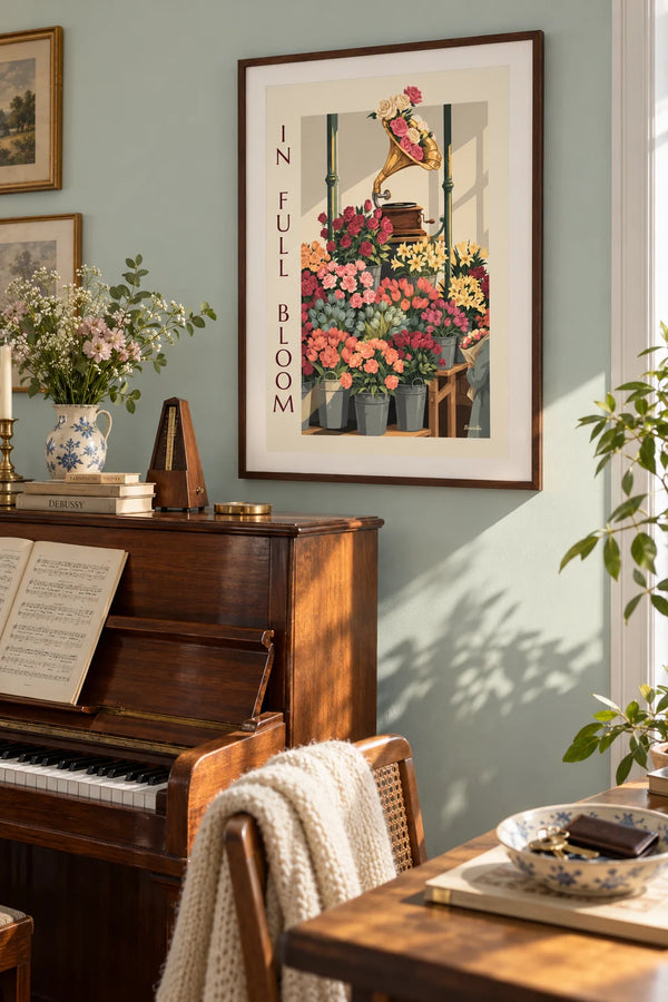 Floral gramophone flower market stall poster